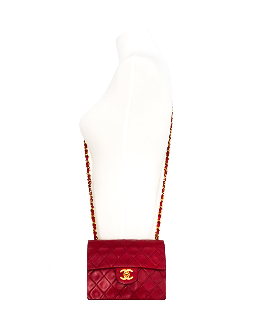 【ヴィンテージ】Rank:S☆Chanel Red Square Classic Mini Flap Vintage Chanel Mini Square Flap Red Lambskin Gold Hardware