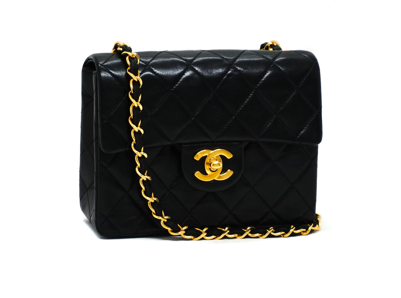 Chanel Vintage Black Quilted Lambskin Mini Square Classic Flap