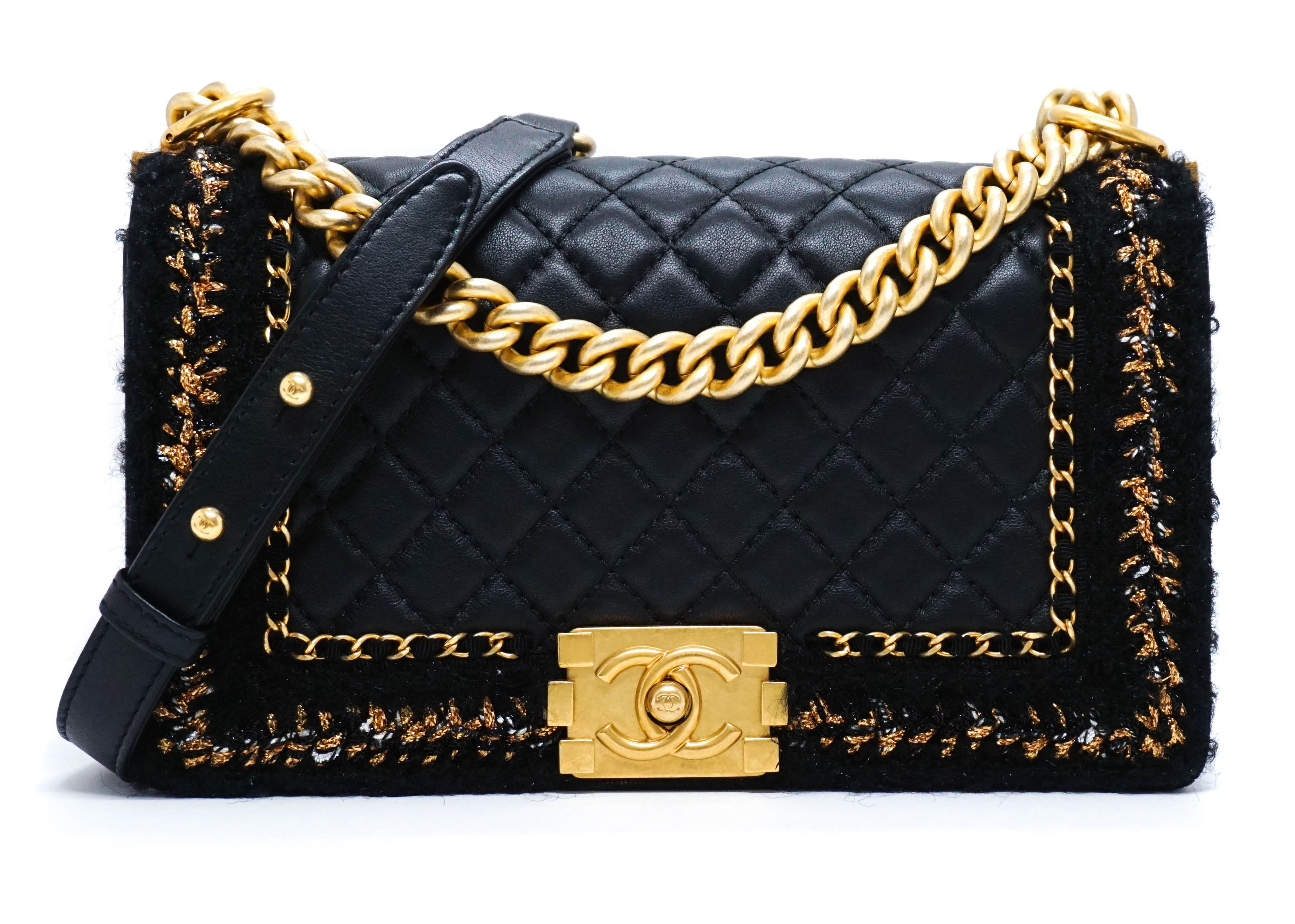 Chanel Rare Tweed Jacket Black Lambskin Old Medium Boy Bag – Classic Coco  Authentic Vintage Luxury
