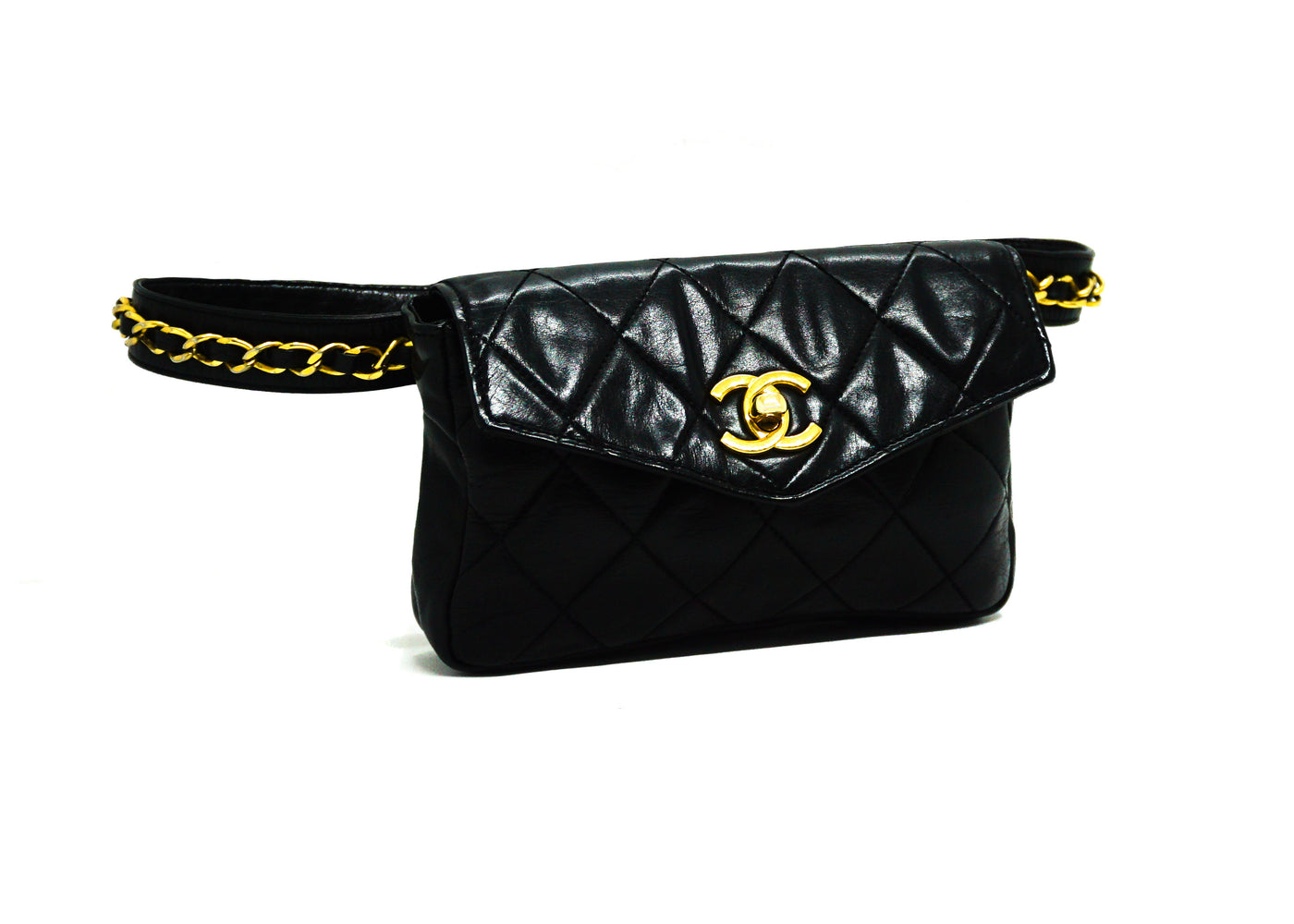 Chanel Vintage Rare Black Lambskin Belt Bag