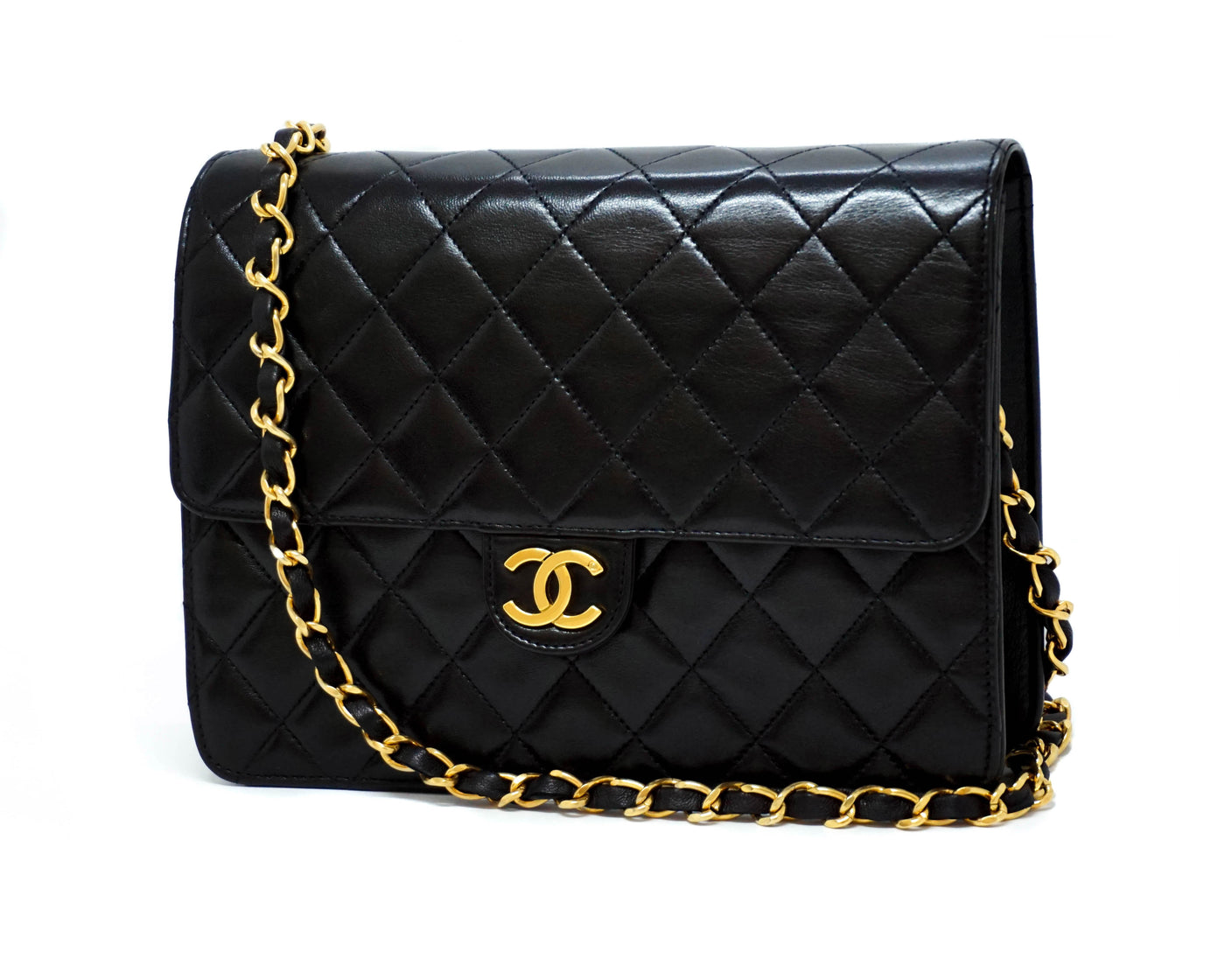 Chanel Vintage Black Lambskin Small Classic Half Flap Bag