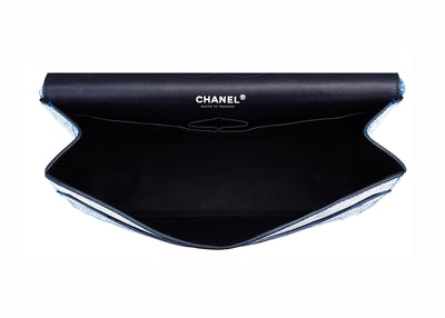 Chanel Runway Blue Distressed Calfskin Double Flap Jumbo