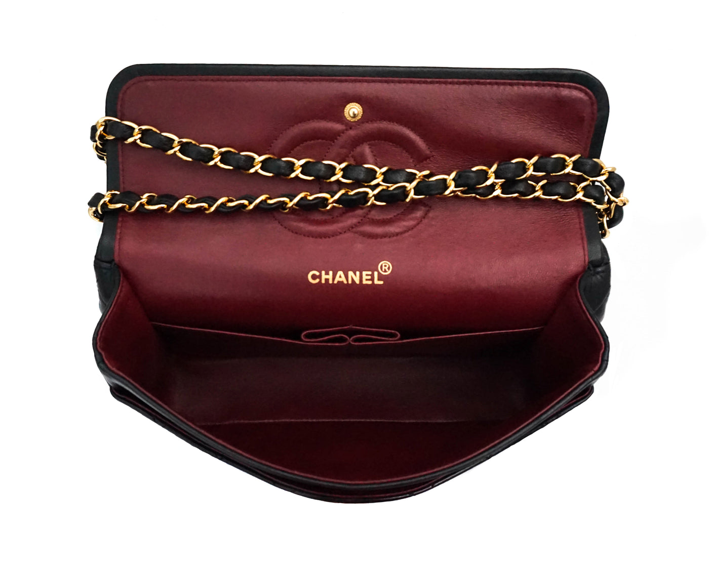 Chanel Vintage Black Lambskin Medium Classic 2.55 10” Flap Bag
