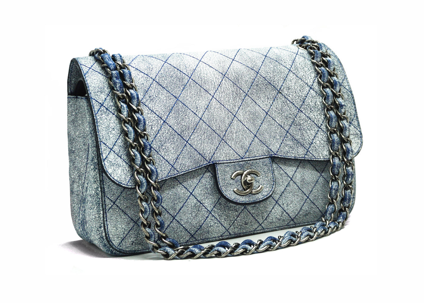 Chanel Dark Blue Distressed Shoulder Bag - Vintage Lux