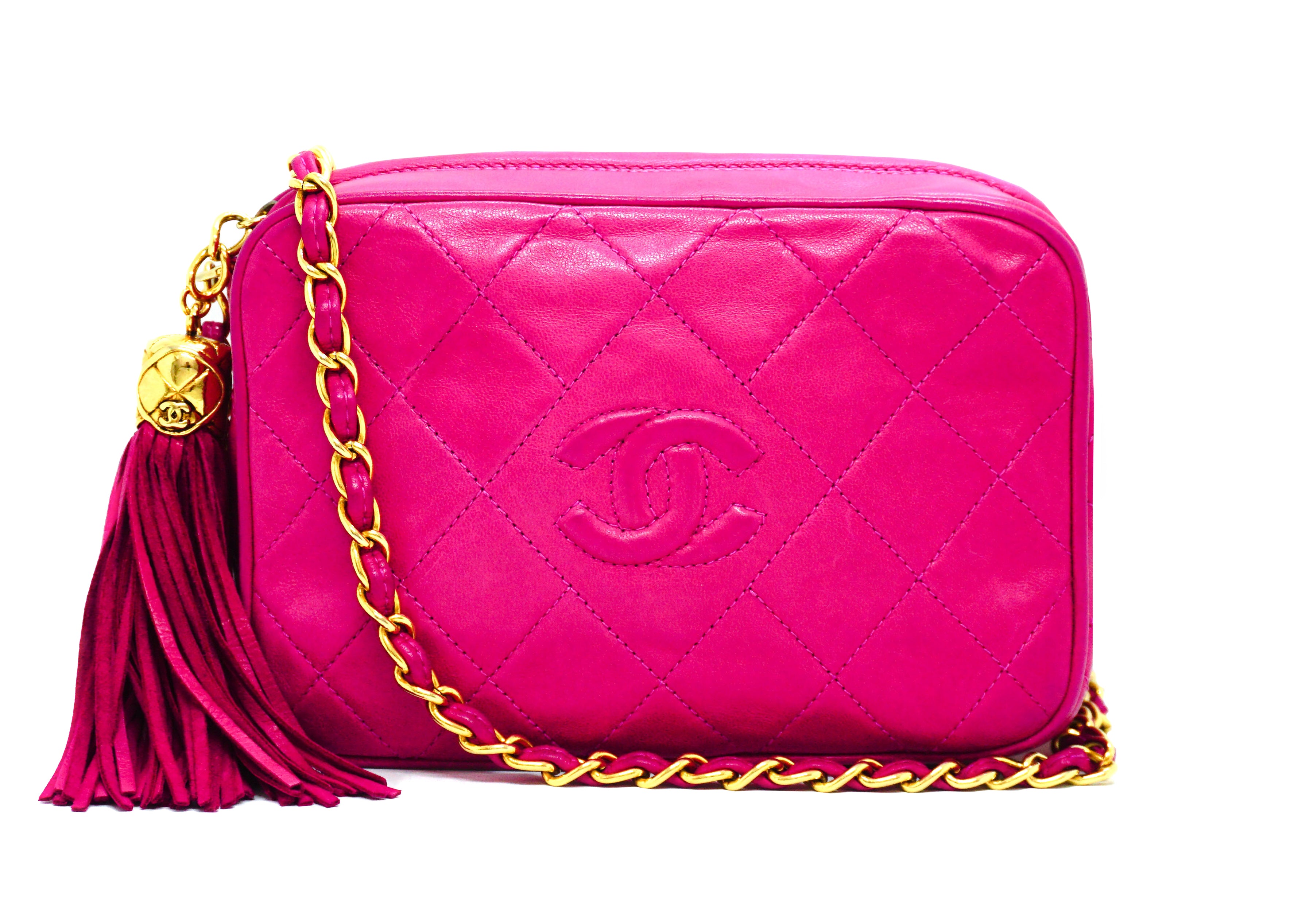 Chanel Pink Quilted Lambskin Coco Midnight Camera Bag Gold