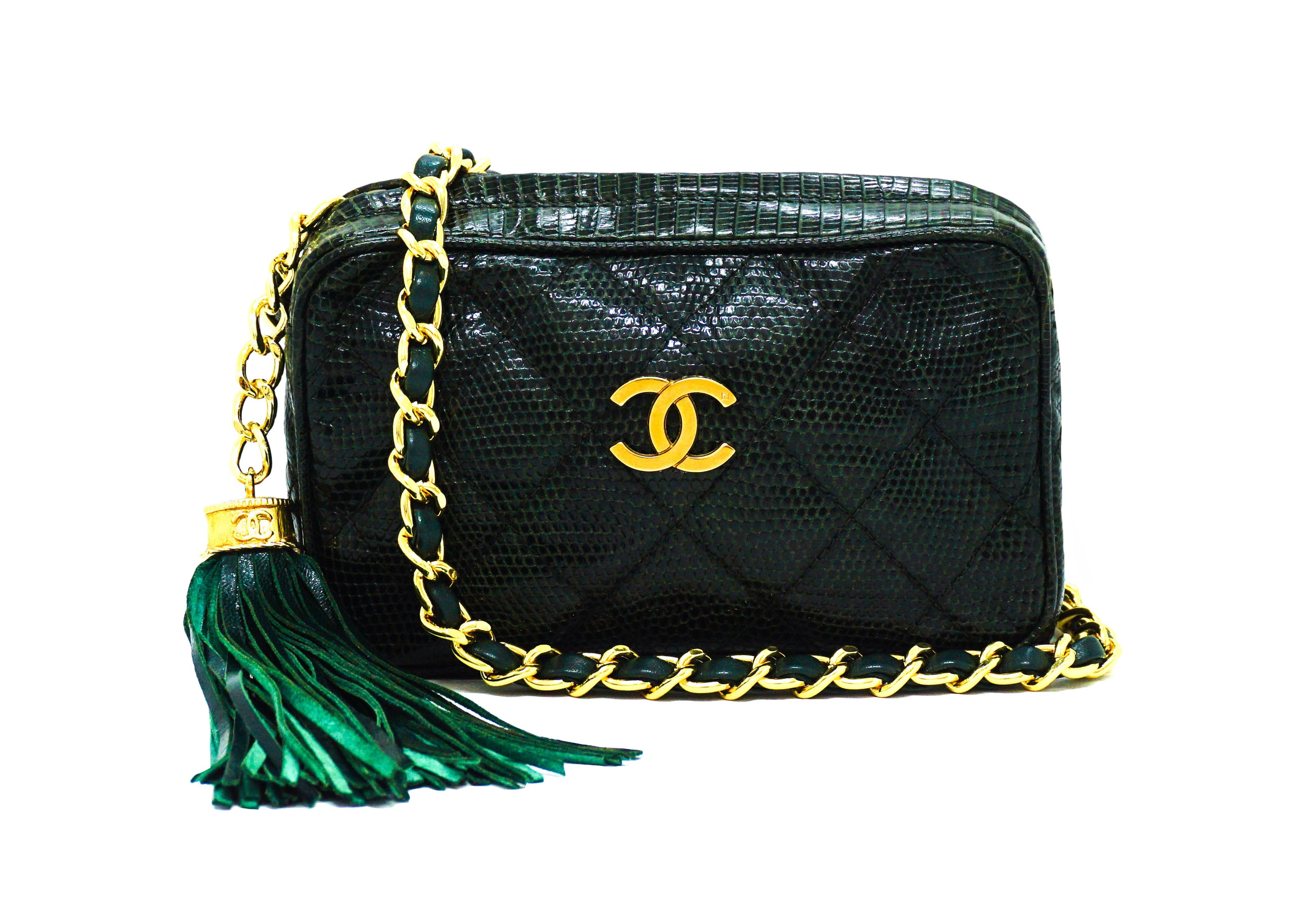 Chanel Vintage Black Diagonal Quilted Shiny Lizard Front Pocket Camera Bag  Gold Hardware, 1991-1994 Available For Immediate Sale At Sotheby's