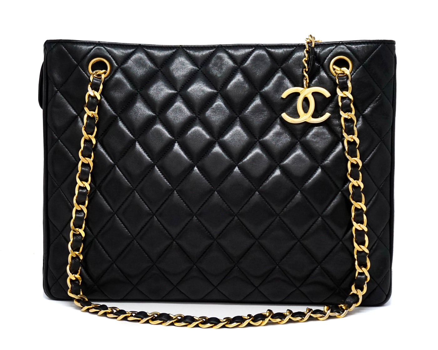 Chanel Vintage Black Lambskin Quilted Tote