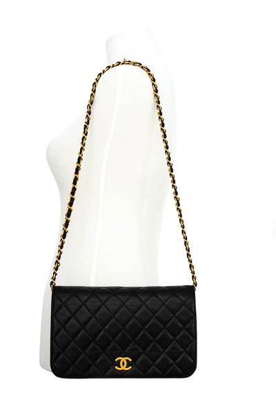 Chanel Vintage Black Lambskin Medium Classic Full Flap Bag