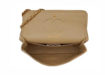 Chanel Vintage Beige Lambskin Medium Classic Double Flap