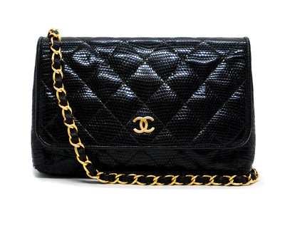 Chanel Vintage Rare Black Lizard Mini Flap Bag