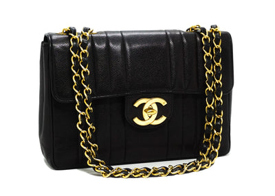 Chanel Vintage Rare Black Caviar Vertical Quilted Jumbo