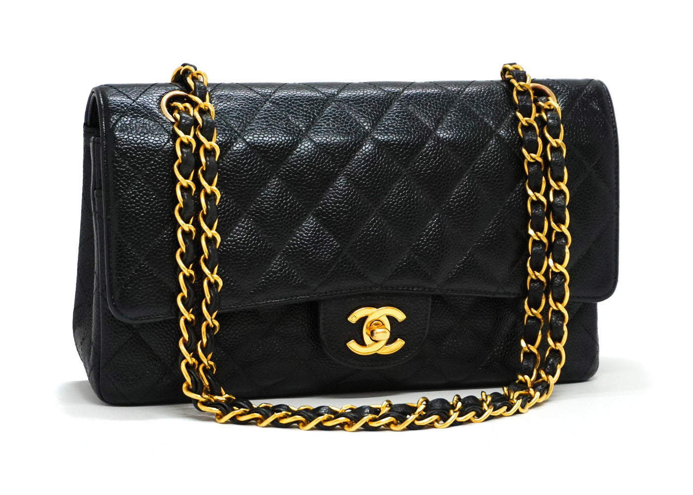 80's vintage CHANEL classic 2.55 black lambskin double chain