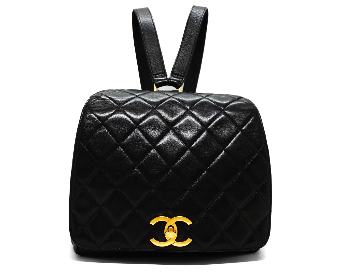 chanel vintage leather backpack Chanel Vintage Black Lambskin Rare Backpack – Classic Coco Authentic Vintage Luxury