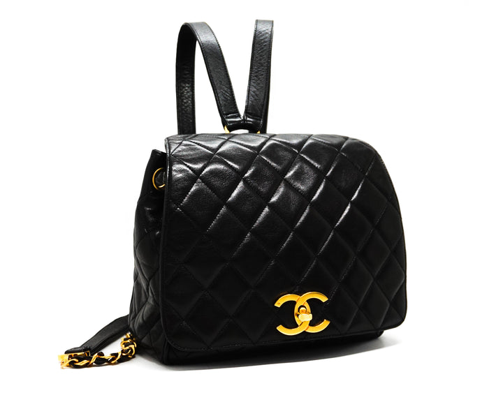 chanel vintage large 2.55 leather backpack Chanel Vintage Black Lambskin Rare Backpack – Classic Coco Authentic Vintage  Luxury
