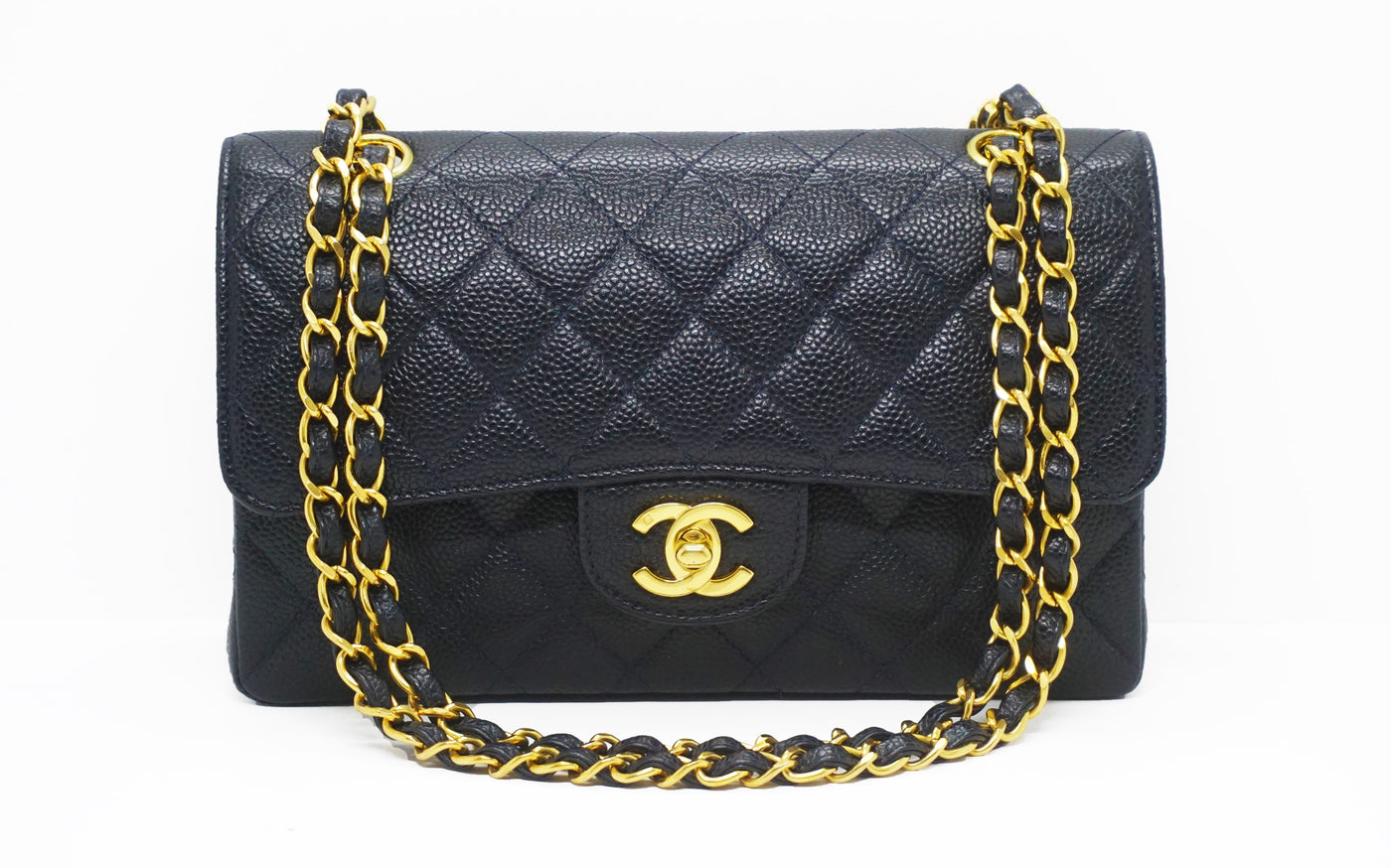 Chanel Vintage Navy Caviar Small Classic Double Flap Bag