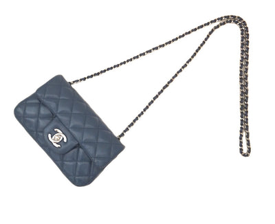 Authentic Chanel Blue Quilted Mini 2.55 Flapover