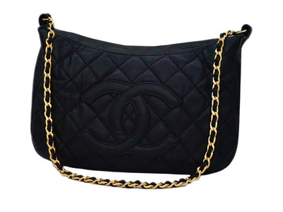 Authentic Chanel Black Caviar Quilted GST Camera Style Handbag