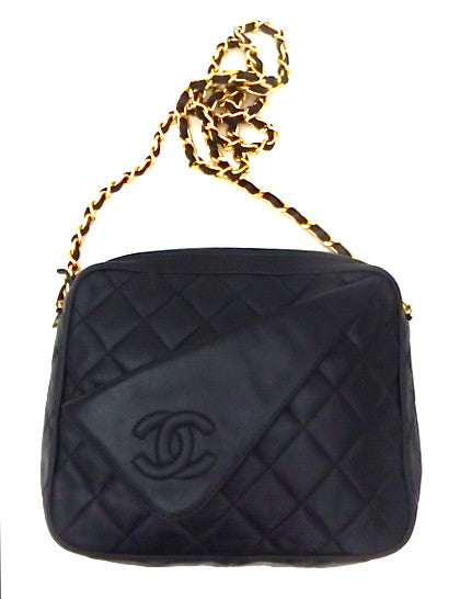 Authentic Chanel Vintage Black Quilted Mini Camera Style Handbag