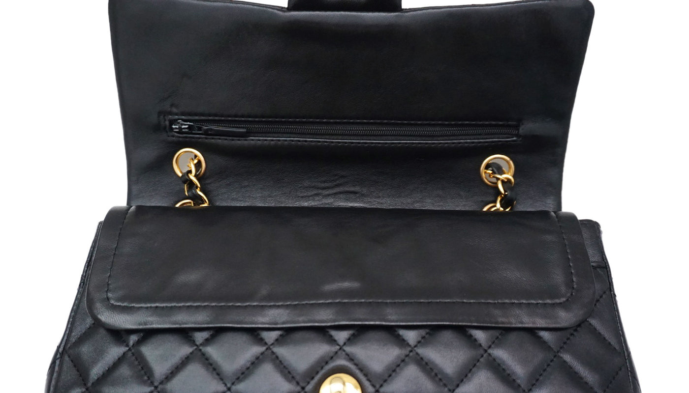 Authentic Chanel Black Lambskin 2.55 10” Double Flapover