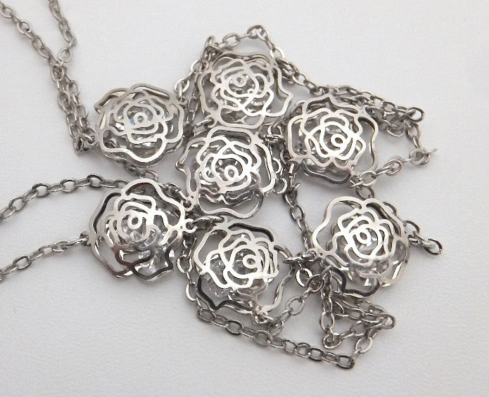 Authentic Chanel Silver Crystal Camellia Necklace – Classic Coco Authentic Vintage  Luxury