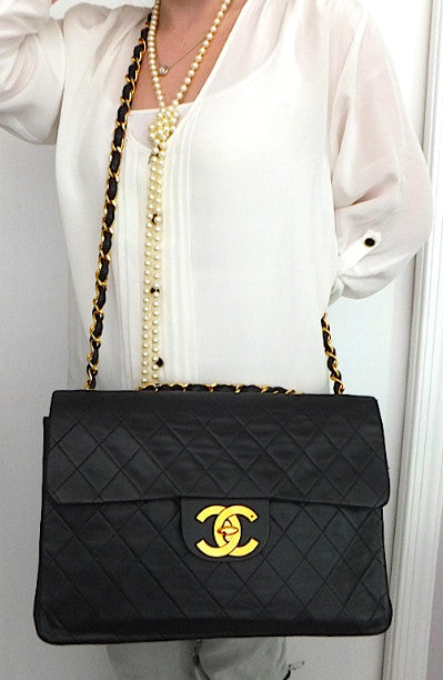 Authentic Chanel Vintage Quilted Lambskin XXL Maxi Jumbo