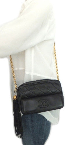 Authentic Chanel Vintage French Navy Quilted Mini Camera Style Handbag