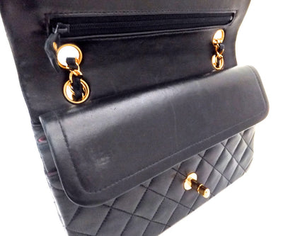 Authentic Chanel Vintage Black Lambkskin 2.55 9” Flapover