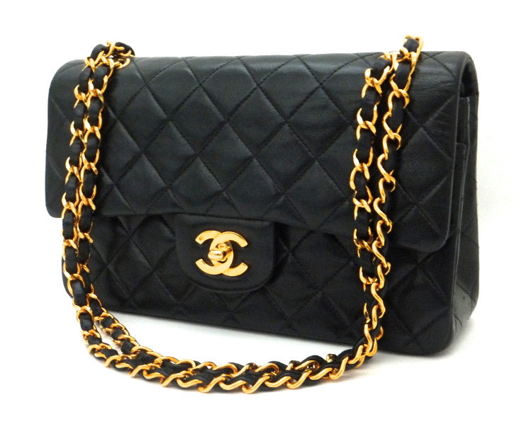 Authentic Chanel Vintage Black Lambkskin 2.55 9” Flapover