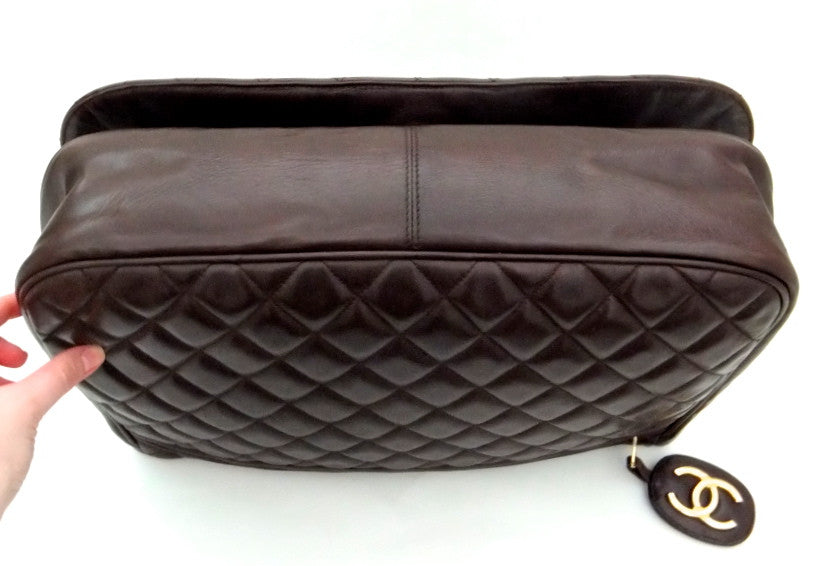 Authentic Chanel Vintage Brown Rare Quilted Jumbo Flap Handbag