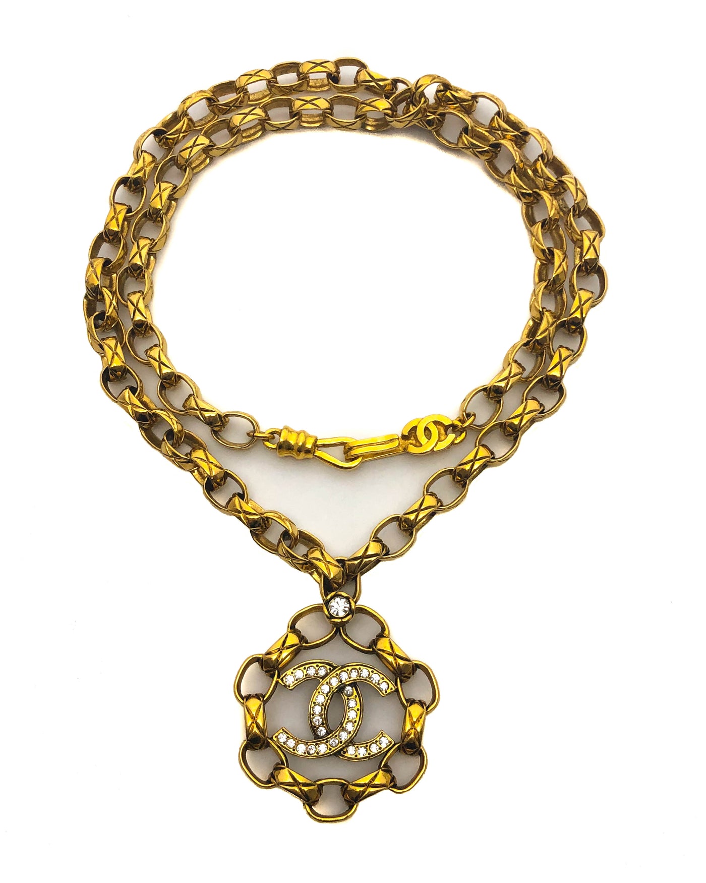 Chanel Vintage Rare Crystal Large Pendant Necklace