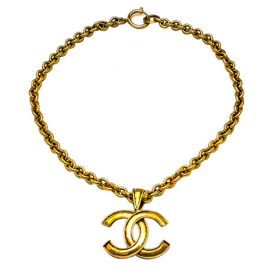 Chanel Vintage Rare Gold Classic Logo Necklace