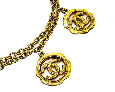 Chanel Vintage Rare Gold Classic Double Chain Five Logo Necklace