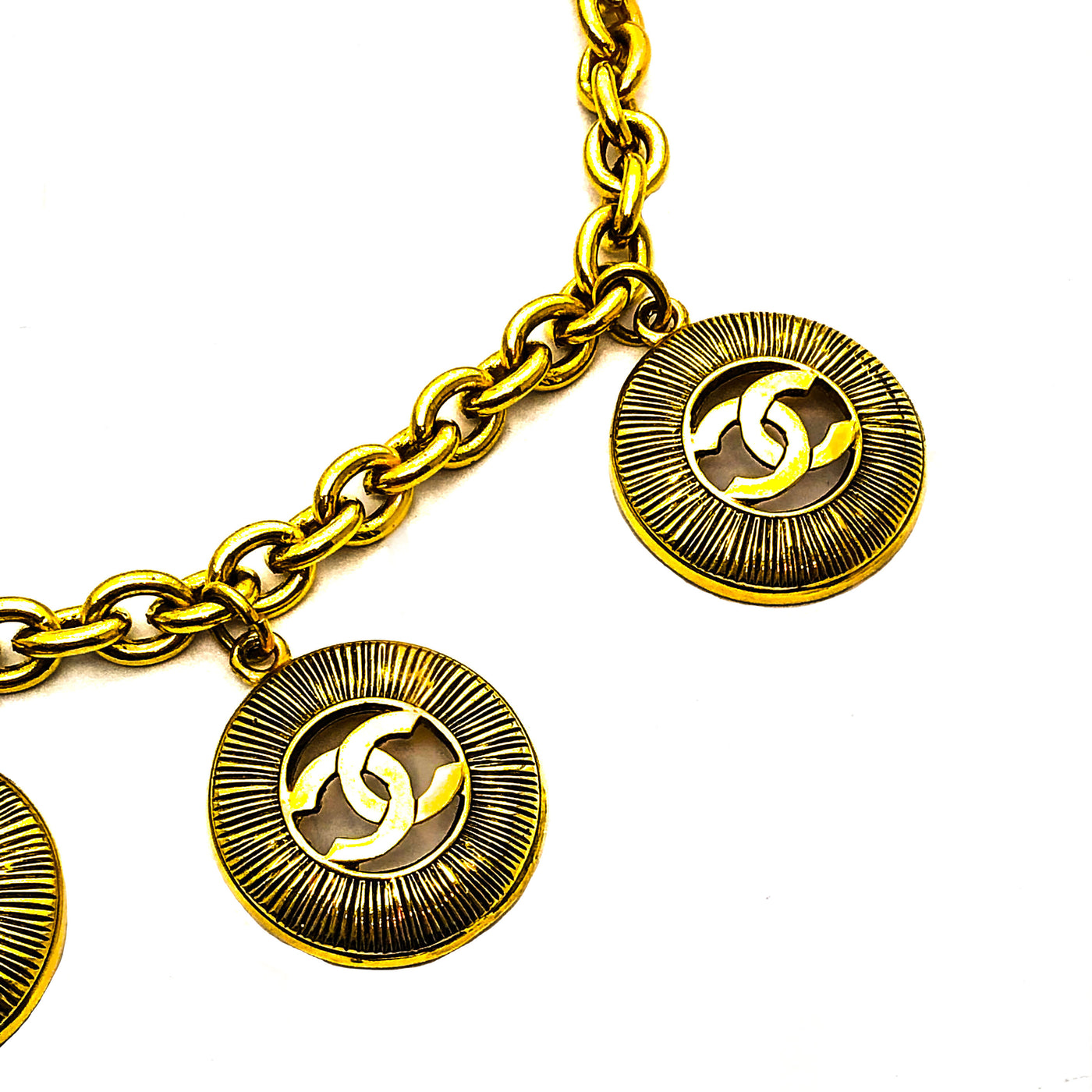Chanel Vintage Rare Gold Classic Round Five Logo Necklace