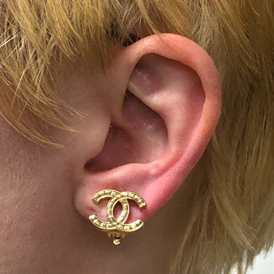 Chanel Vintage Rare Gold Mini Logo Earrings