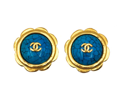 Chanel Vintage Rare Blue Turquoise Resin Earrings