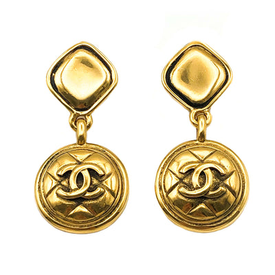 Chanel Vintage Rare Quilted Logo Earrings