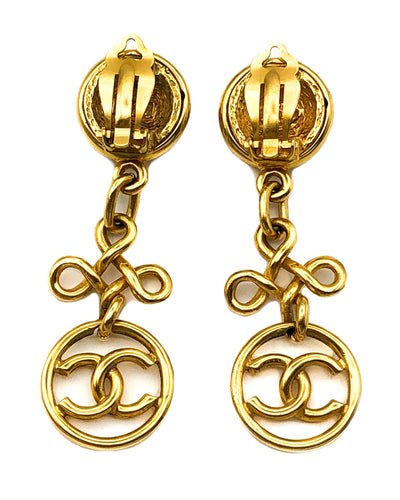 Chanel Vintage Rare Gold Classic Drop Logo Earrings