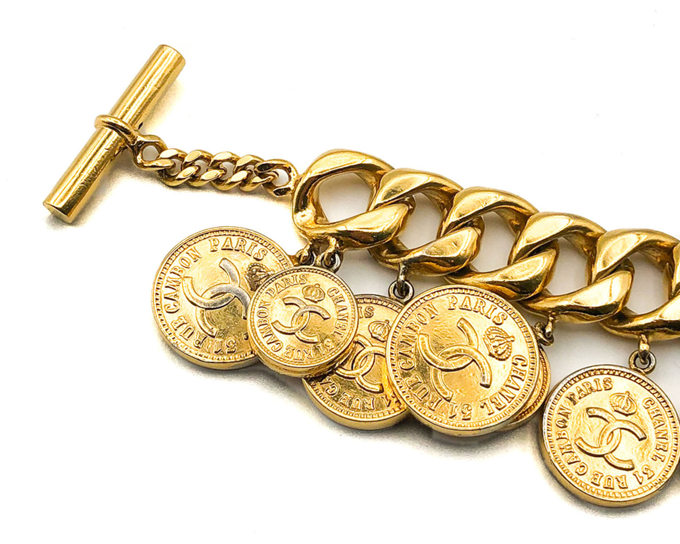 Chanel Vintage Rare Gold Logo Coin Bracelet