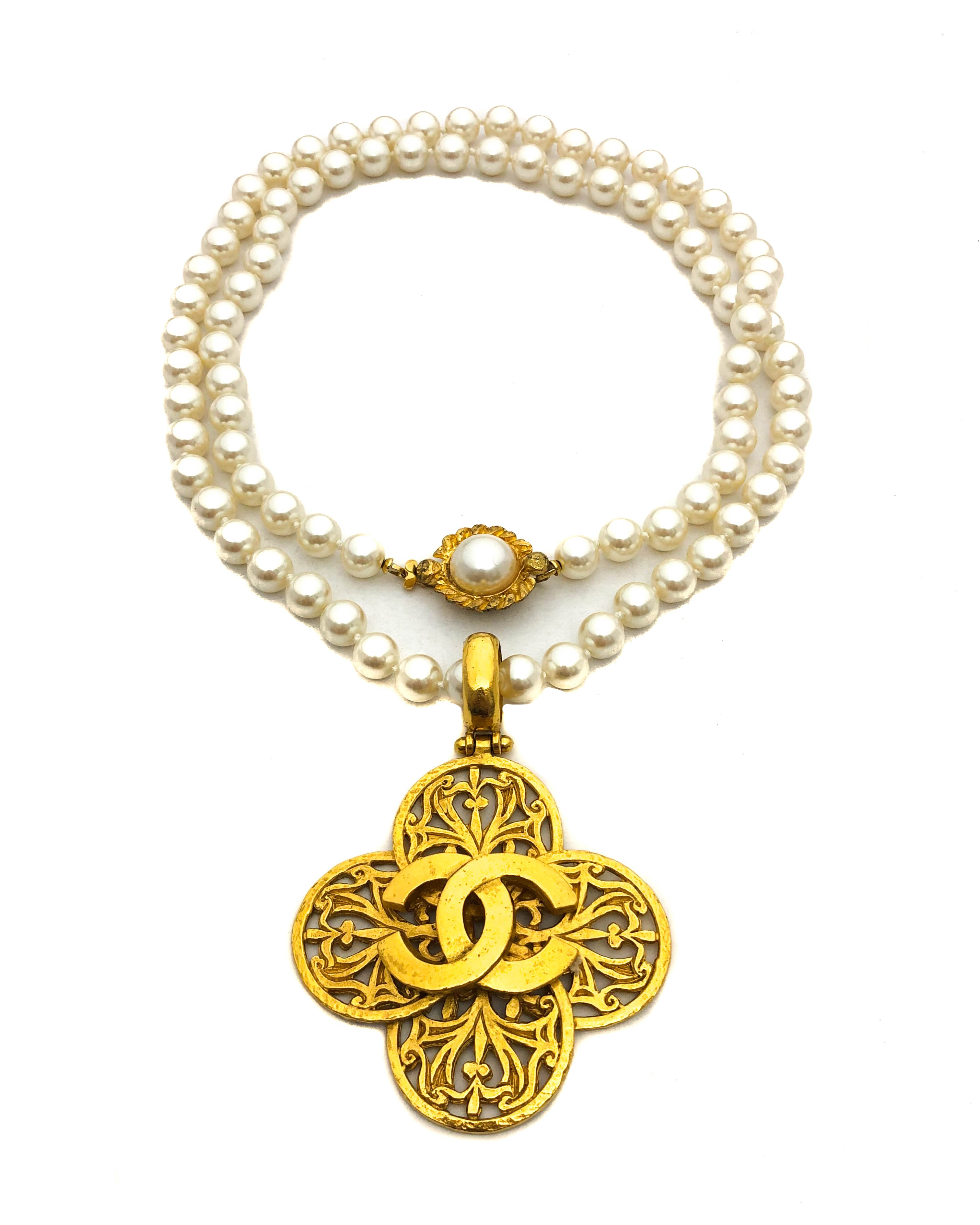 Chanel Vintage Pearl & Large Cross Iconic Pendant Necklace – Classic Coco  Authentic Vintage Luxury