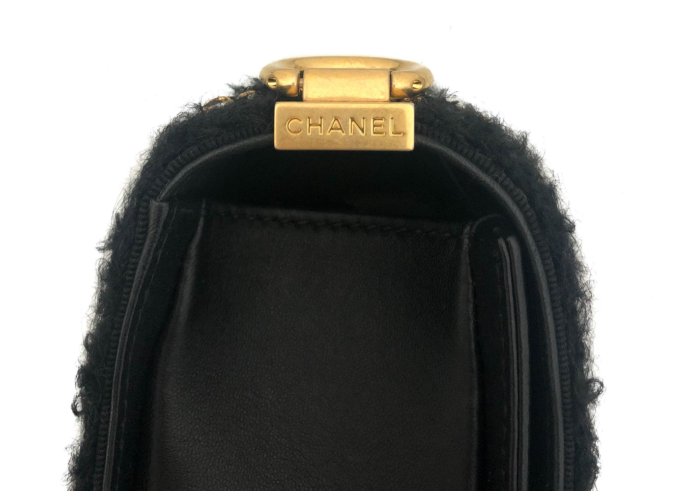 Chanel Rare Tweed "Jacket" Black Lambskin Old Medium Boy Bag