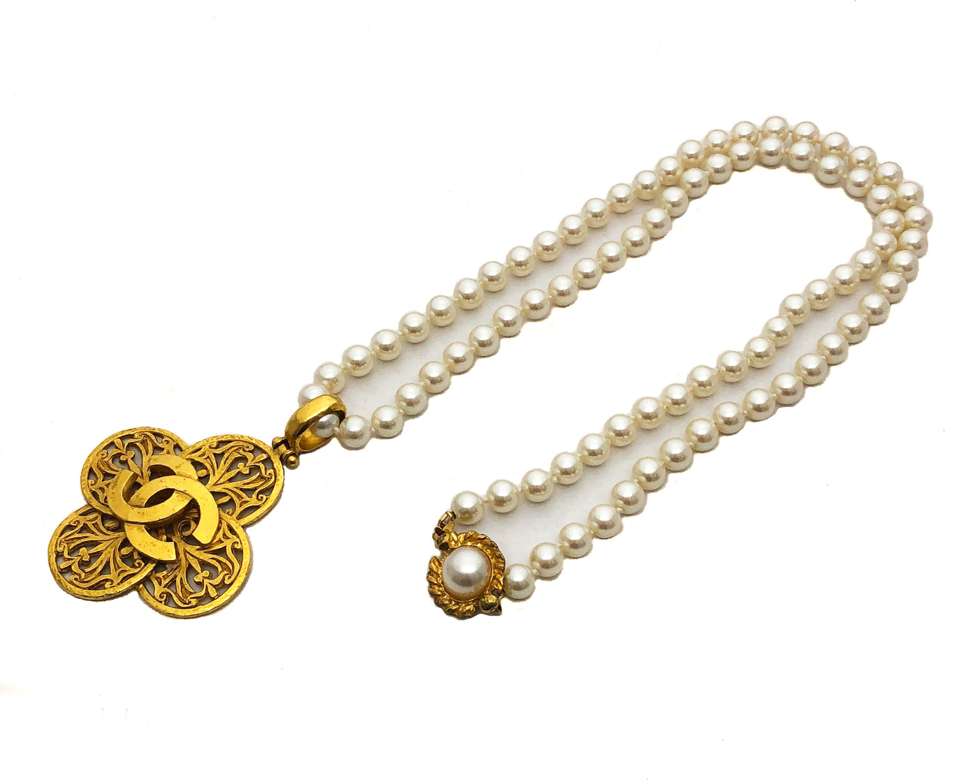 Chanel Vintage Pearl & Large Cross Iconic Pendant Necklace