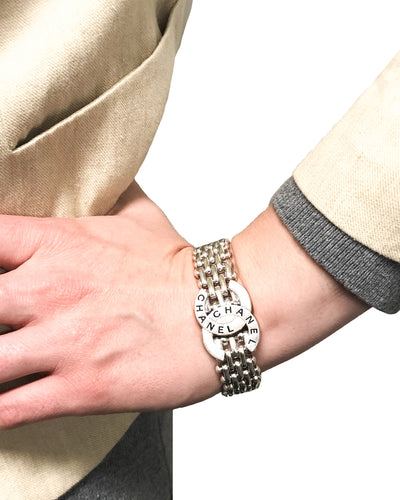 Chanel Vintage Rare Silver Logo Bracelet