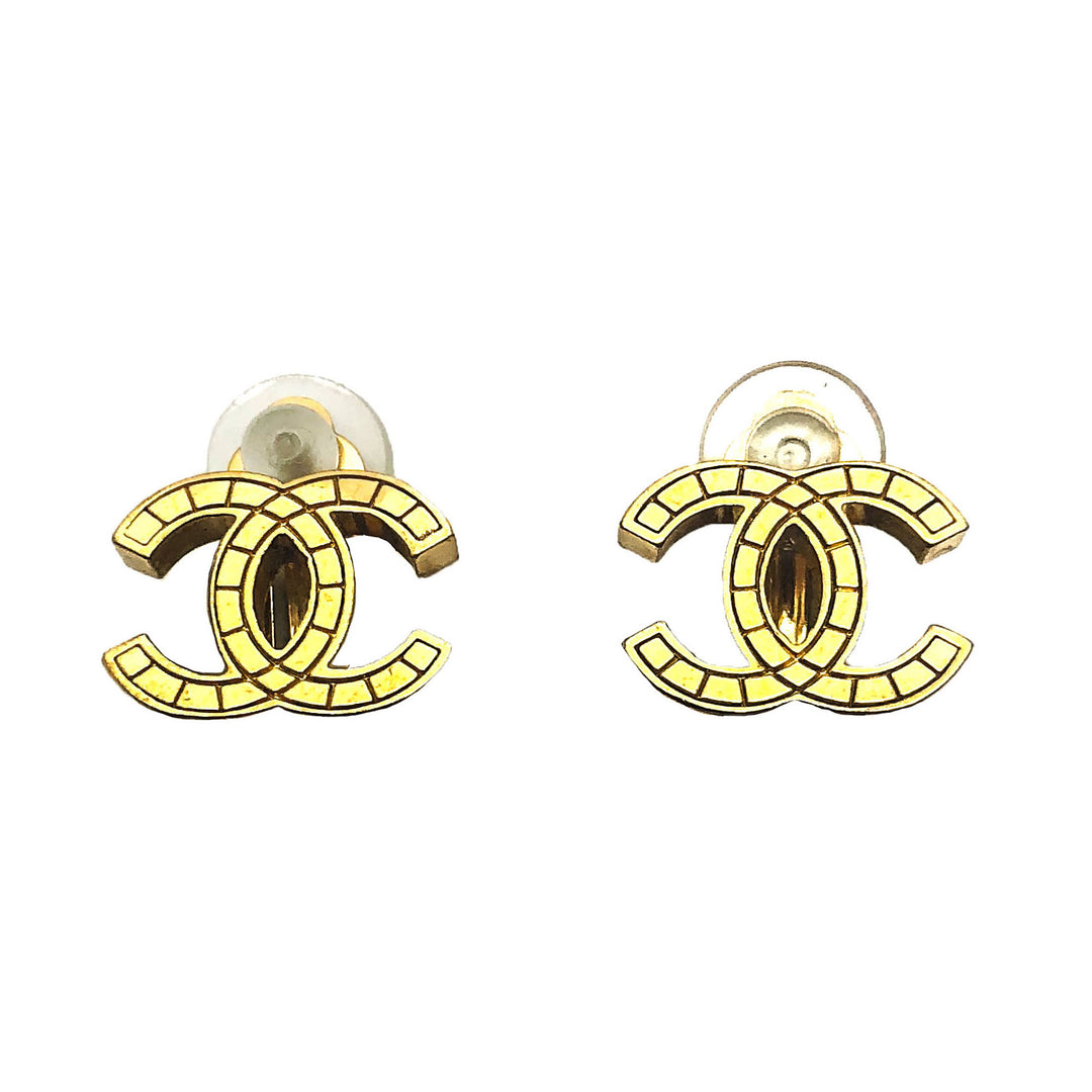 Chanel Vintage Rare Gold Mini Logo Earrings Classic Coco Authentic Vintage Luxury