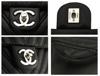 Authentic Chanel Black Chevron Calfskin Jumbo