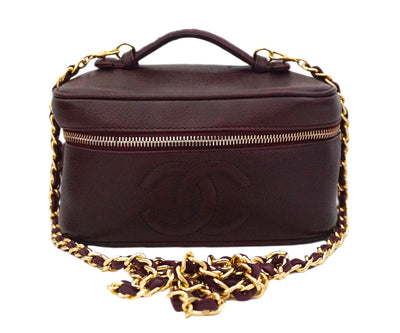 Authentic Chanel Vintage Caviar Burgundy Mini / Makeup Case Handbag