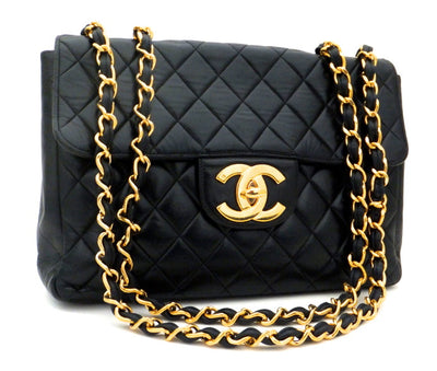 Authentic Chanel Vintage Black Quilted Lambskin Jumbo