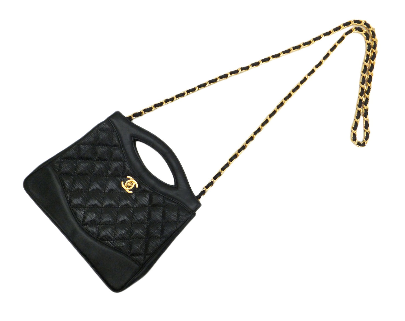 Authentic Chanel Vintage Black Rare Lizard Quilted Handbag