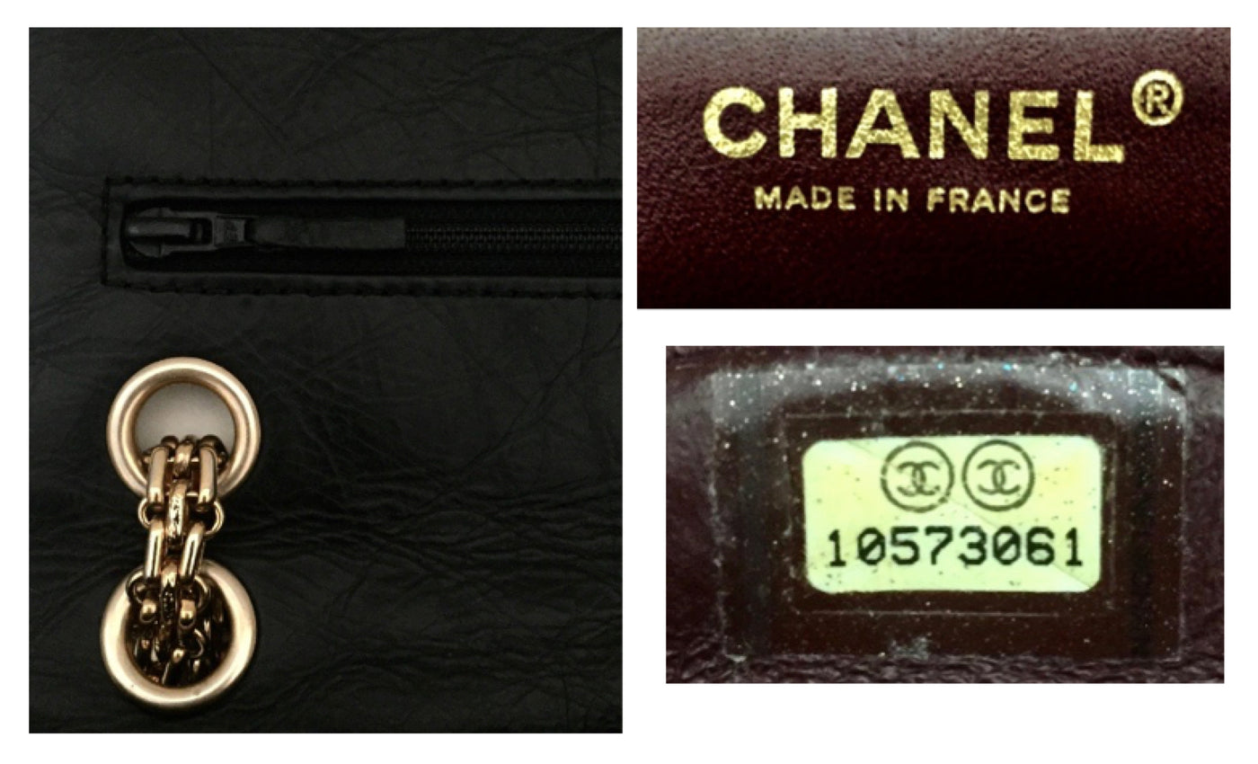 Authentic Chanel Black Crinkled Calfskin 2.55 Reissue 226 Double Flap Jumbo
