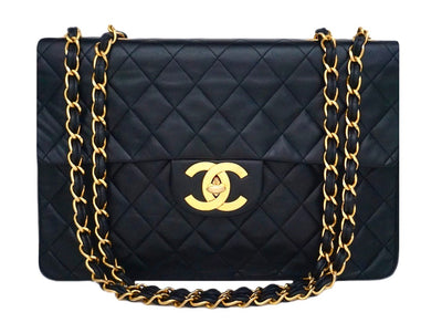 Authentic Chanel Black Lambskin Maxi Jumbo XL