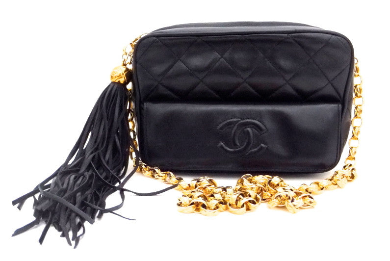 Authentic Chanel Vintage French Navy Quilted Mini Camera Style Handbag